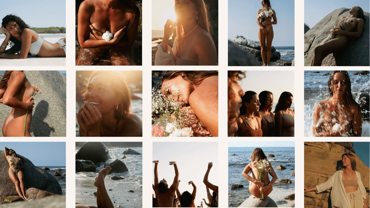 A selection of Katja's self-love portraits, shot on the coast
